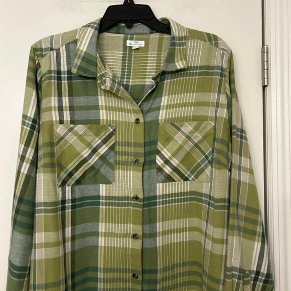 Dip Organic Cotton Green Plaid Lightweight Flannel Button Down Size 1X - Picture 4 of 12